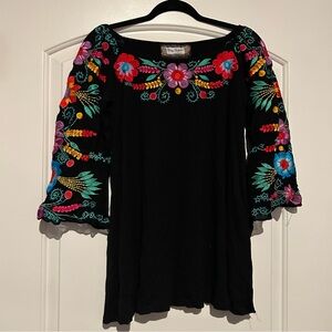 Elegant Black Blouse with Colorful Embroidery